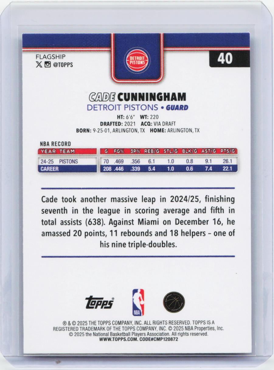 2025-26 Topps #40 Cade Cunningham Holo Foil