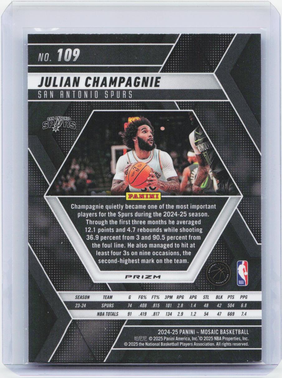2024-25 Panini Mosaic #109 Julian Champagnie Reactive Blue Mosaic