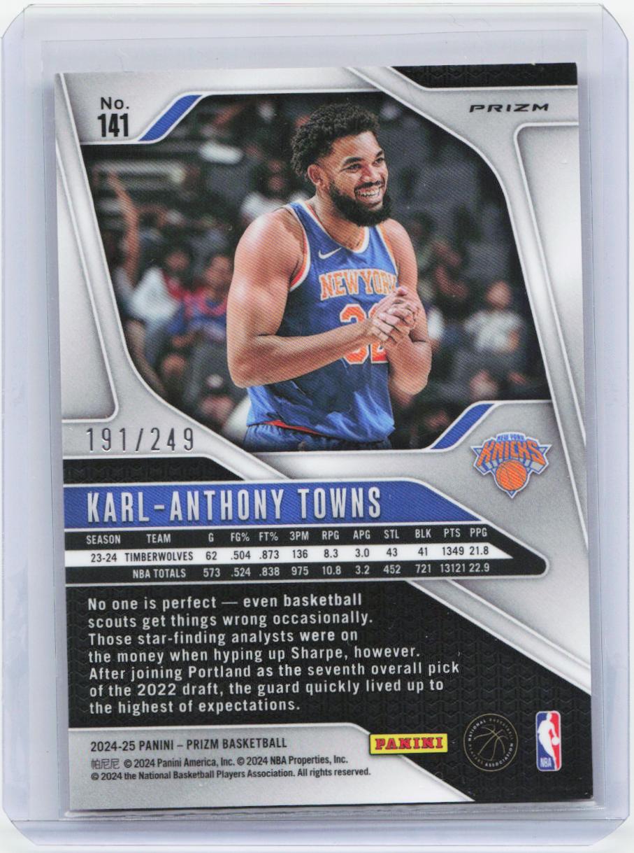 2024-25 Panini Prizm #141 Karl-Anthony Towns Prizms Pink #/249