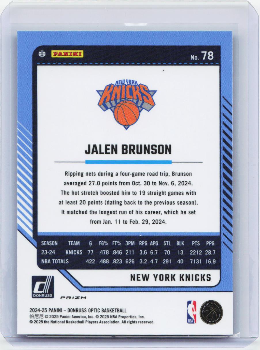 2024-25 Donruss Optic #78 Jalen Brunson Purple