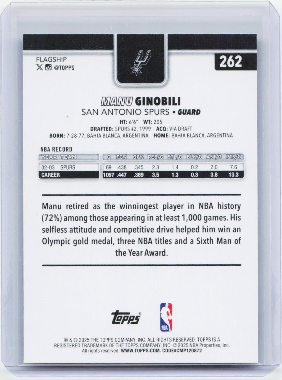 2025-26 Topps #262 Manu Ginobili Season Tip Off