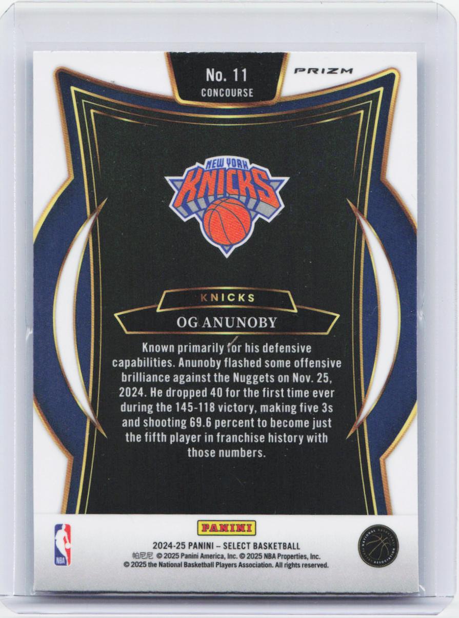 2024-25 Panini Select #11 OG Anunoby Blue Cracked Ice Prizm
