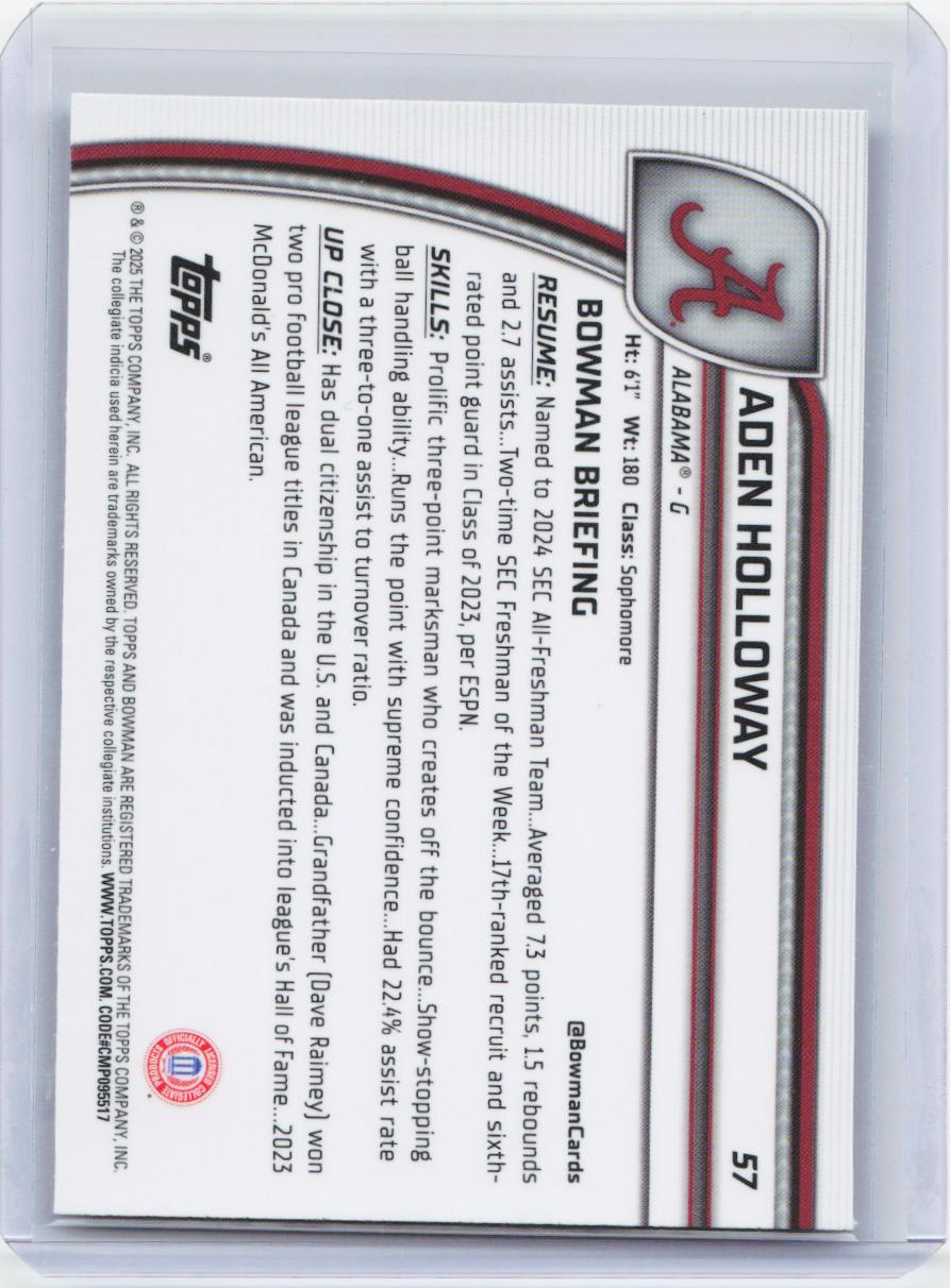 2024-25 Bowman University Chrome #57 Aden Holloway Black Wave Refractor