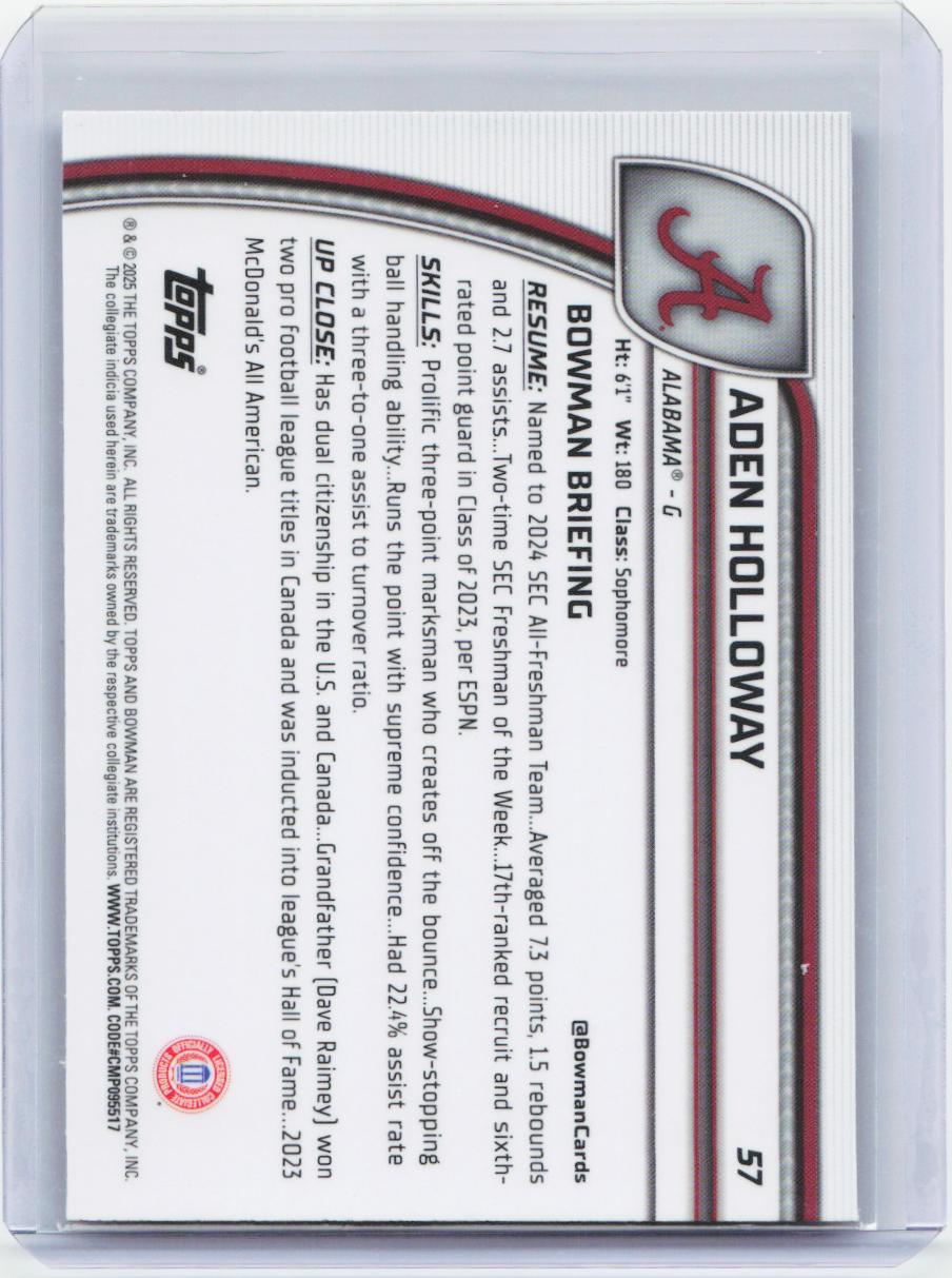 2024-25 Bowman University Chrome #57 Aden Holloway Black Wave Refractor