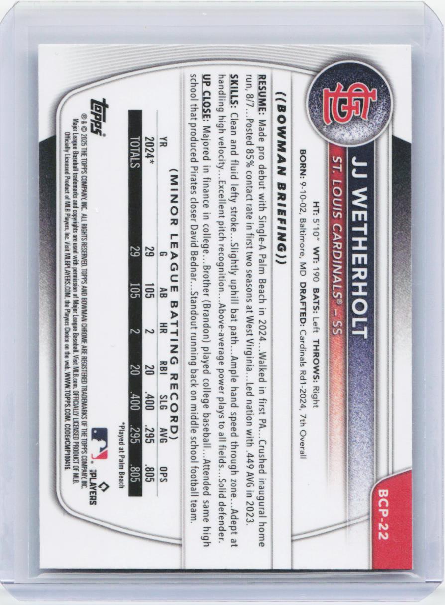 2025 Bowman #BCP-22 JJ Wetherholt Chrome Prospects