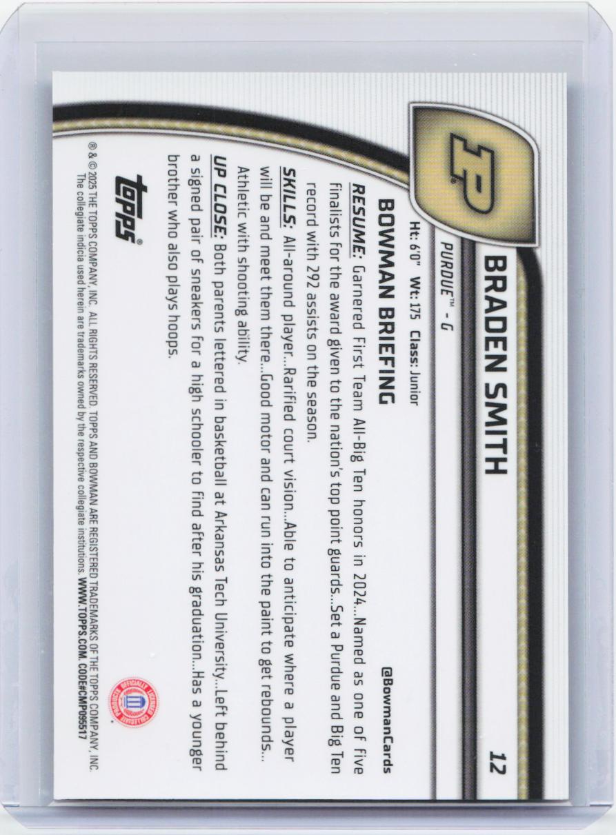 2024-25 Bowman University Chrome #12 Braden Smith Black Wave Refractor