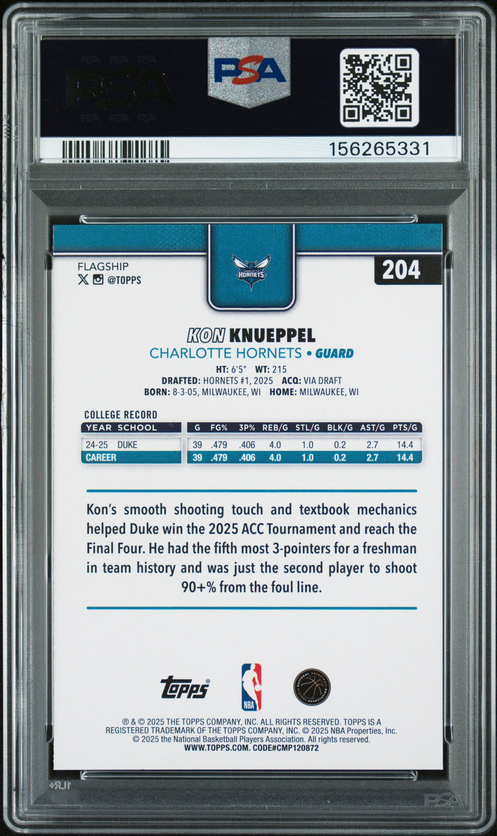 2025-26 Topps #204 Kon Knueppel PSA 10