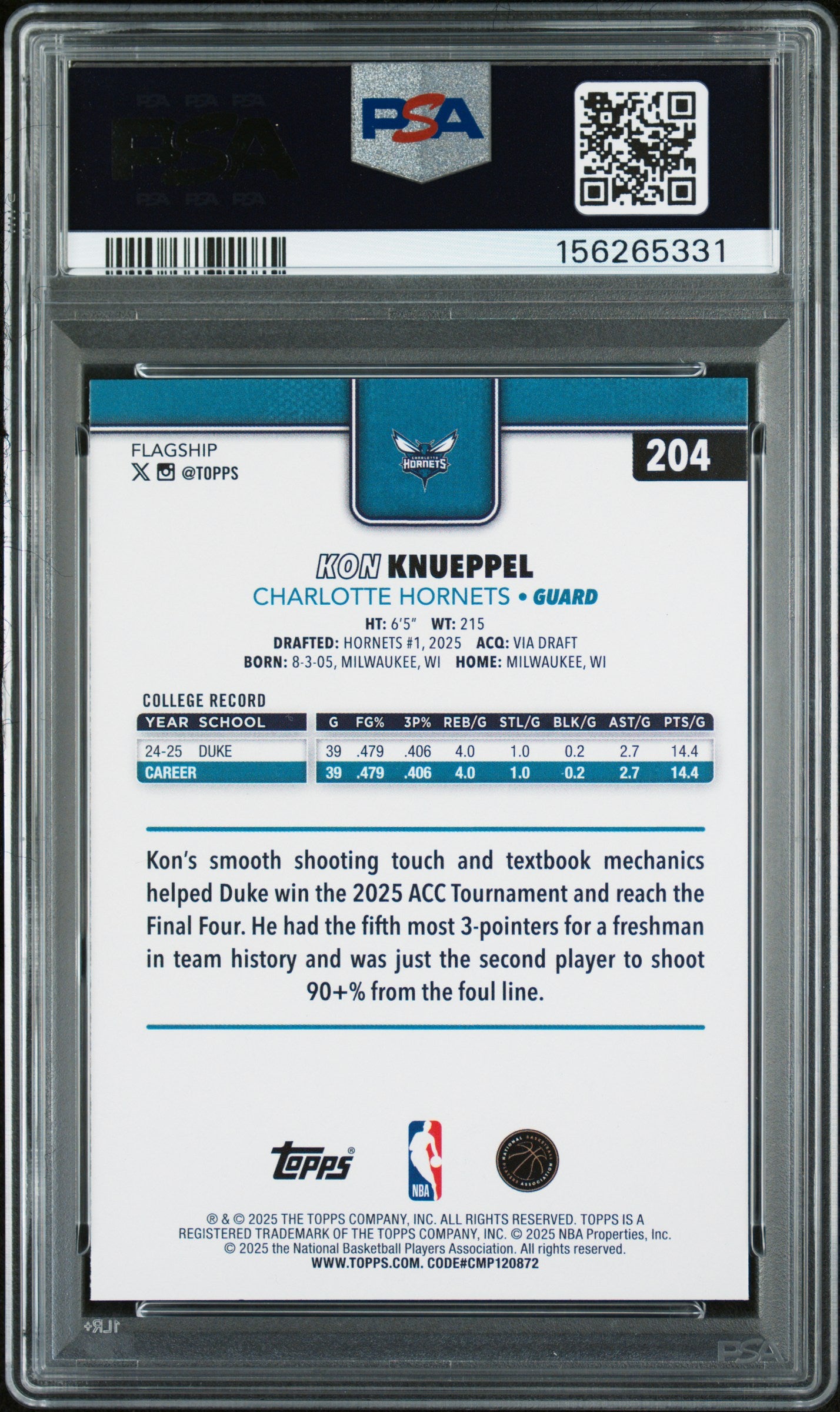 2025-26 Topps #204 Kon Knueppel PSA 10