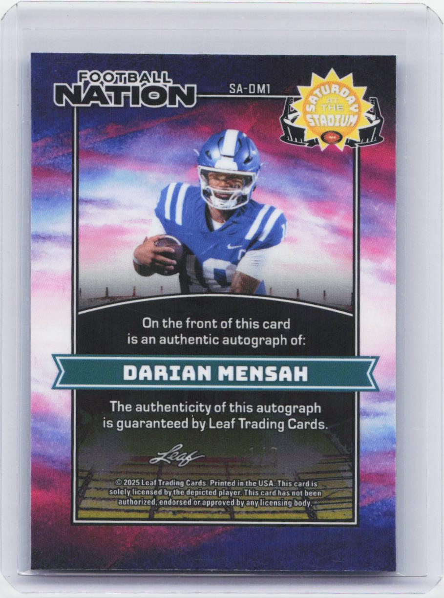 2025 Leaf Football -  Auto Shimmer Platinum Blue #SA-DM1 Darian Mensah #/3