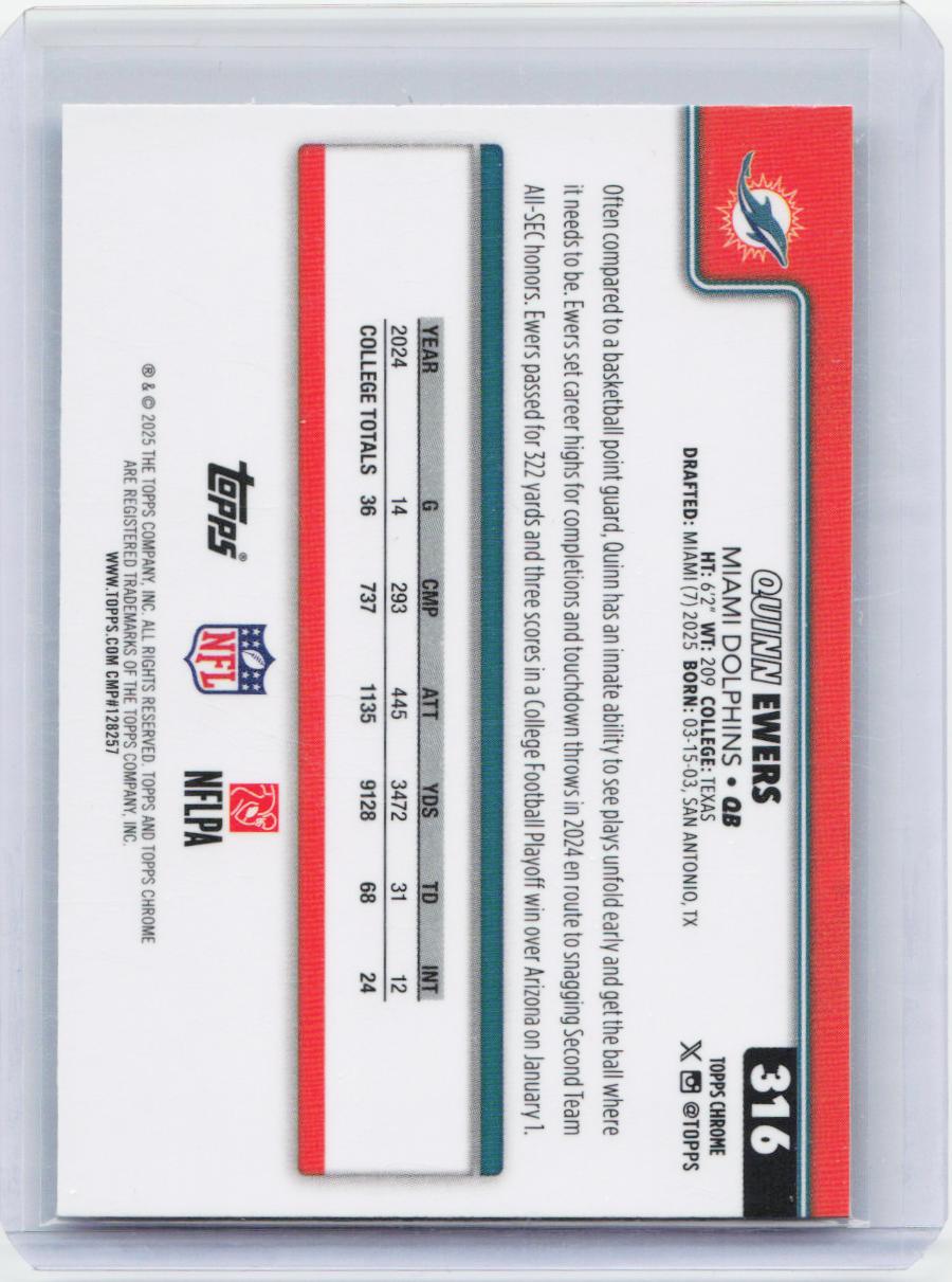 2025 Topps Chrome #316 Quinn Ewers
