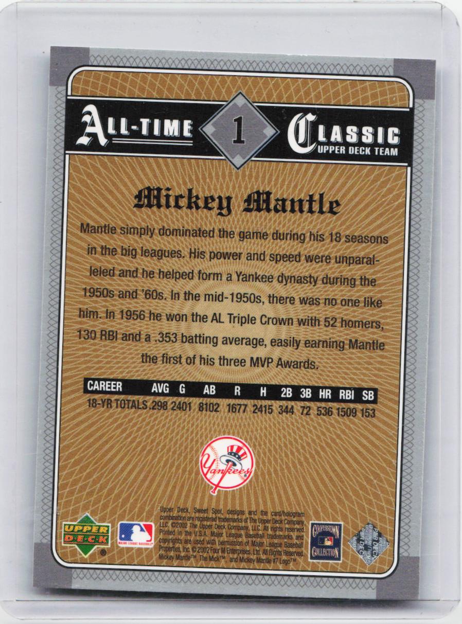 2002 Upper Deck Sweet Spot Classics #1 Mickey Mantle