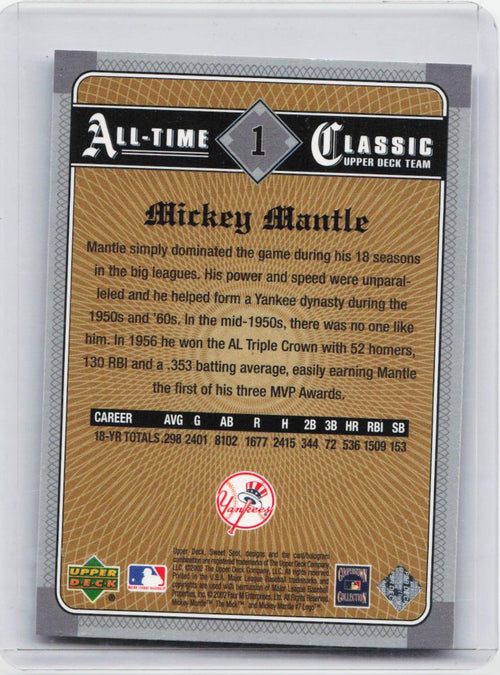 2002 Upper Deck Sweet Spot Classics #1 Mickey Mantle