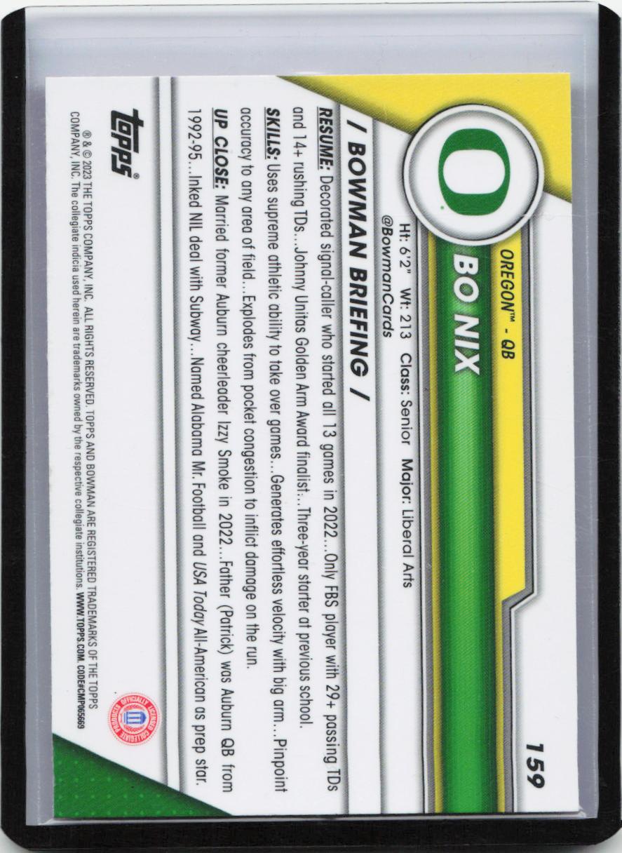 2023 Bowman University Chrome #159 Bo Nix Pink Refractor