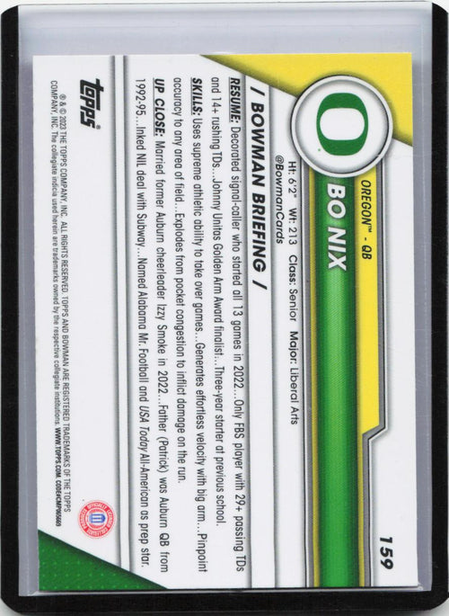 2023 Bowman University Chrome #159 Bo Nix Pink Refractor