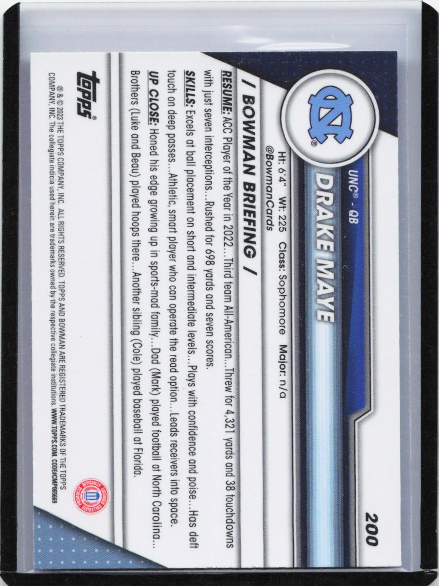 2023 Bowman University Chrome #200 Drake Maye