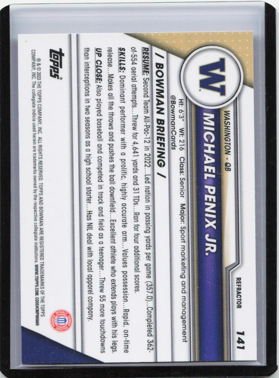 2023 Bowman University Chrome #141 Michael Penix Jr. Refractor