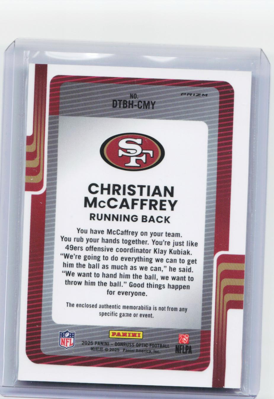 2025 Donruss Optic #DTBH-CMY Christian McCaffrey Donruss Threads Blue Hyper