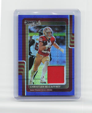 2025 Donruss Optic #DTBH-CMY Christian McCaffrey Donruss Threads Blue Hyper