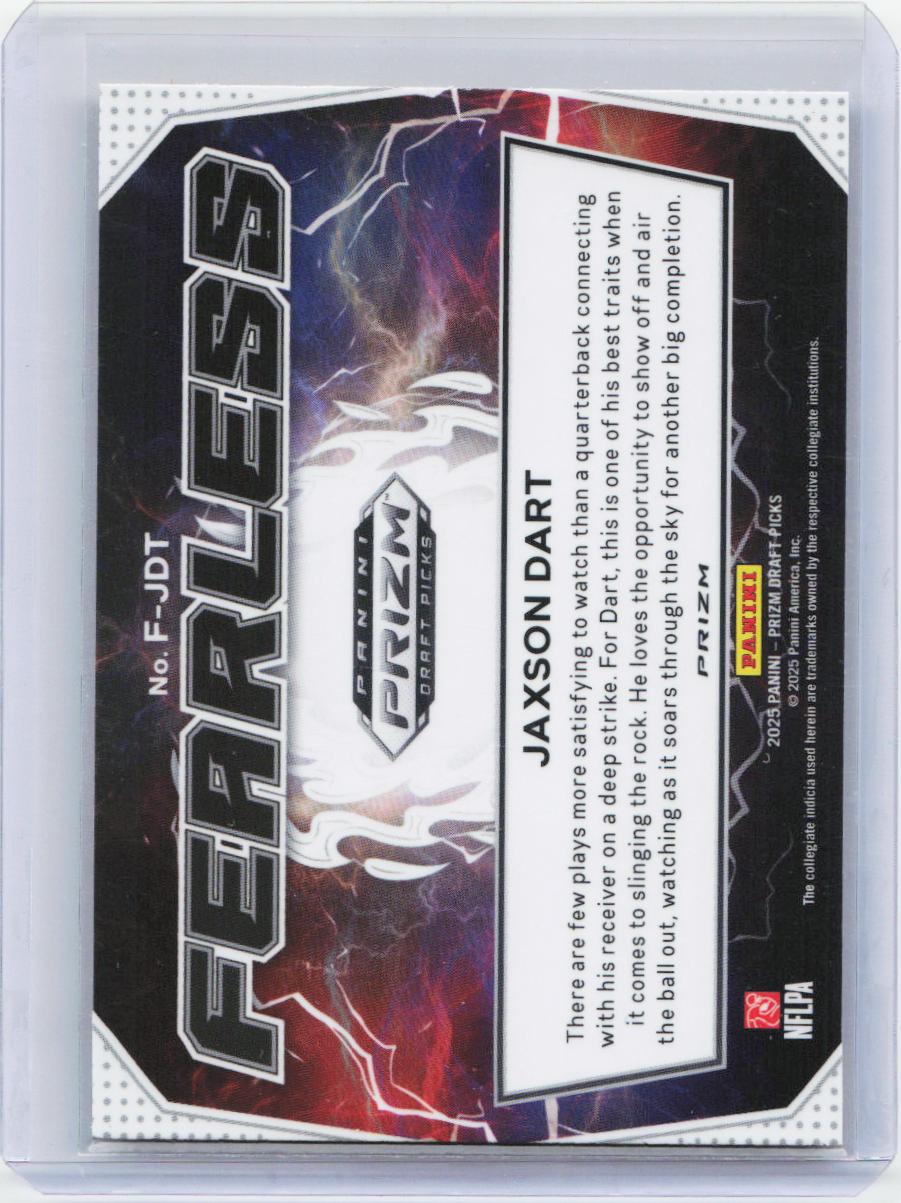 2025 Panini Prizm Draft Picks #F-JDT Jaxson Dart Fearless Gold Ice