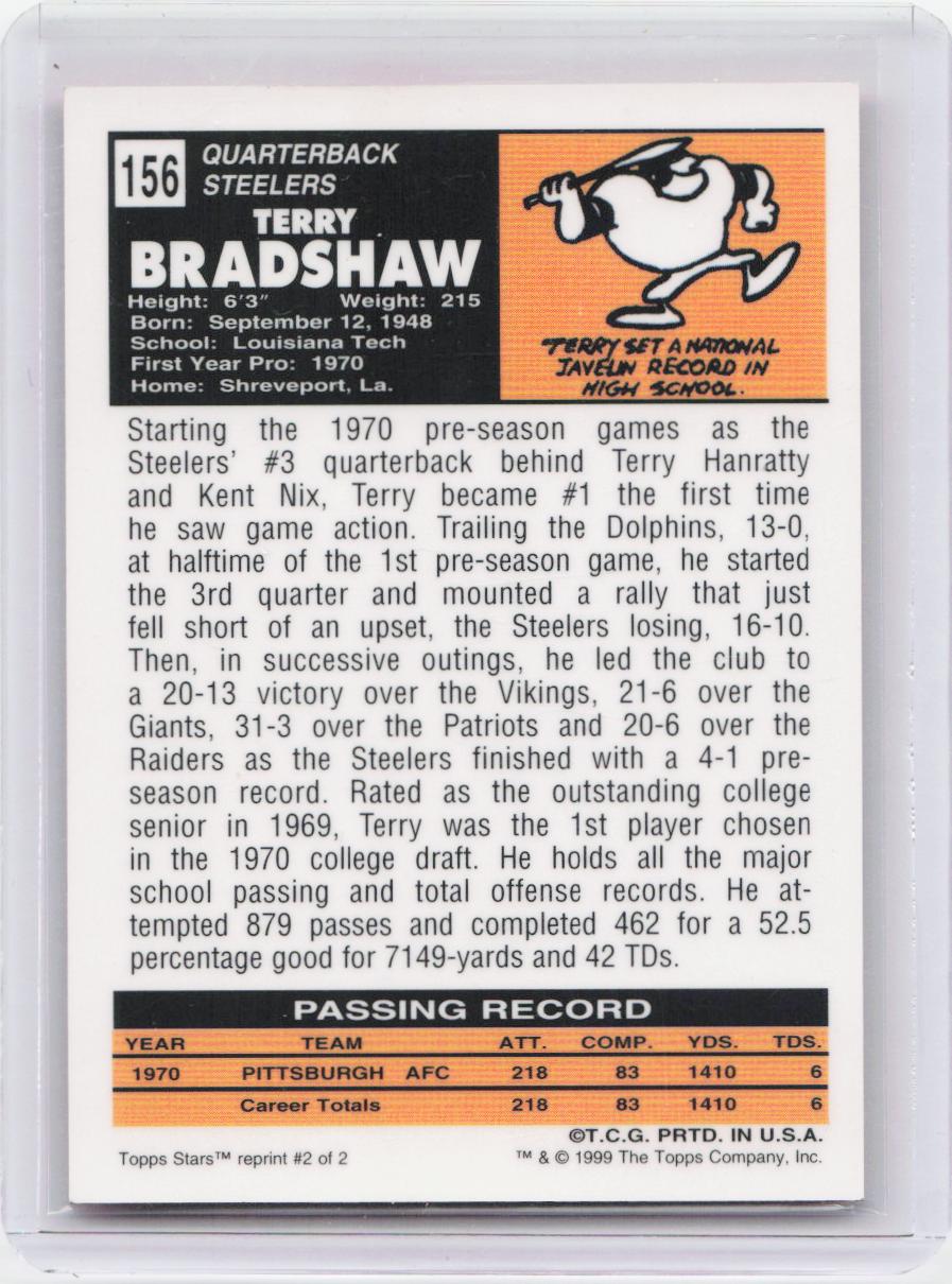 1999 Topps Stars #2 Terry Bradshaw Rookie Reprints