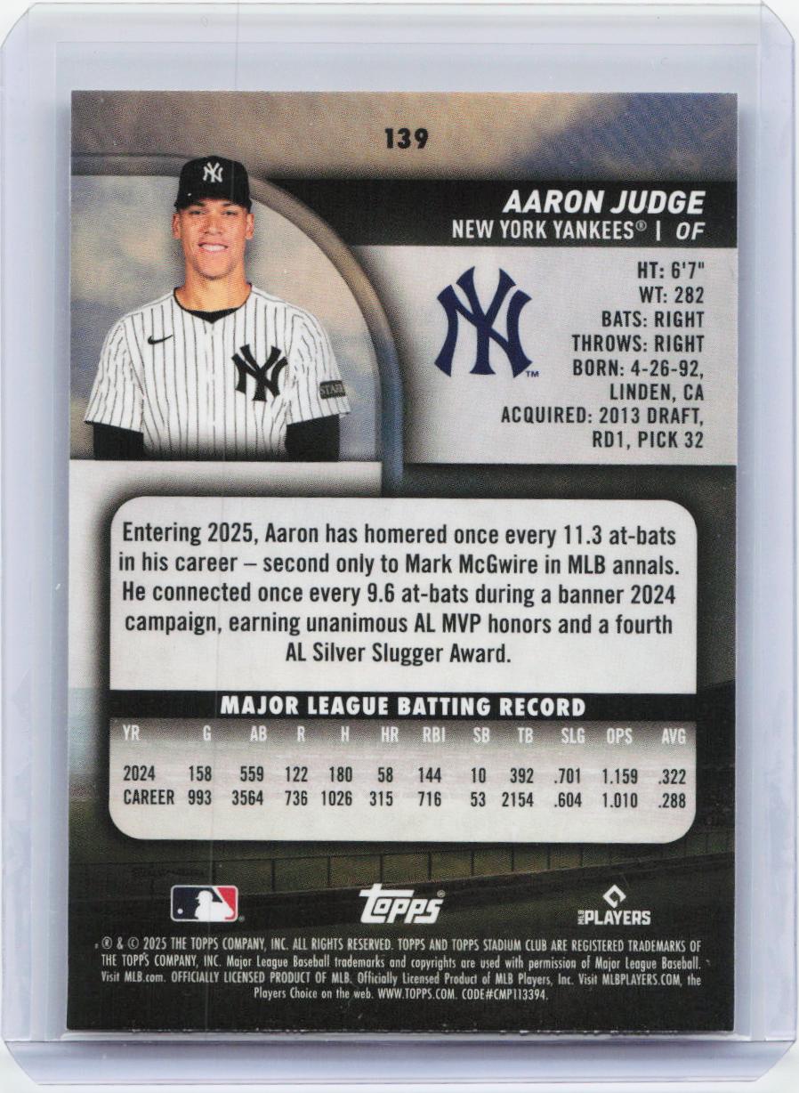 2025 Stadium Club #139 Aaron Judge
