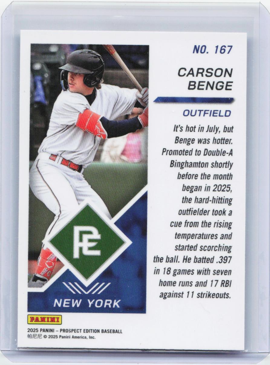 2025 Panini Prospect Edition #167 Carson Benge Holo Prospect Ticket - Silver