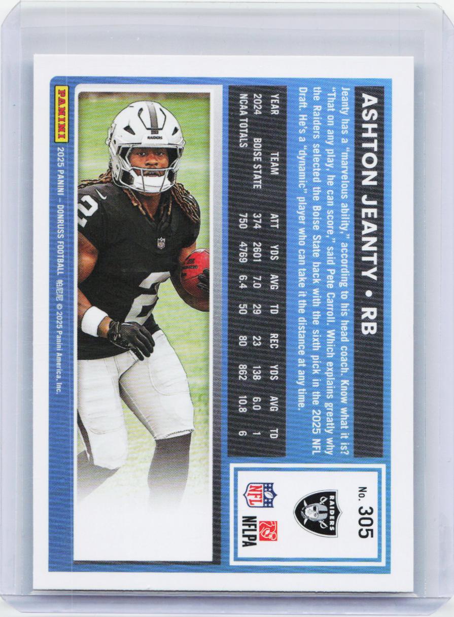 2025 Donruss #305 Ashton Jeanty Optic Rated Rookies Preview Holo
