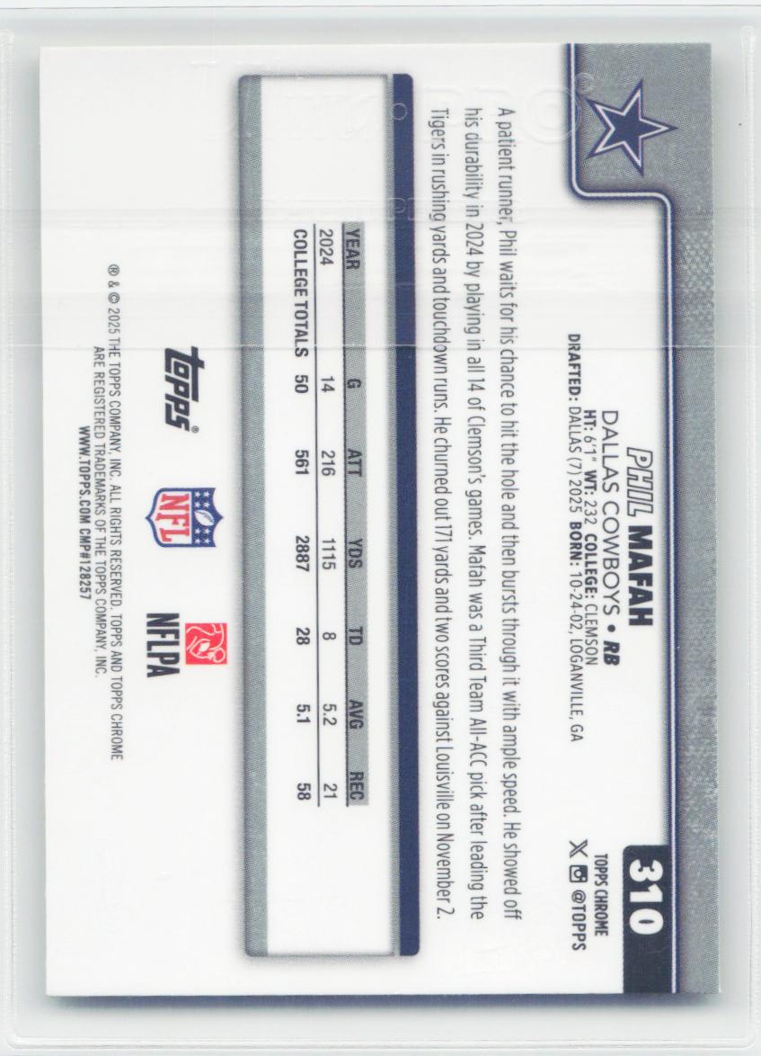 2025 Topps Chrome #310 Phil Mafah Lime Green X-Fractor