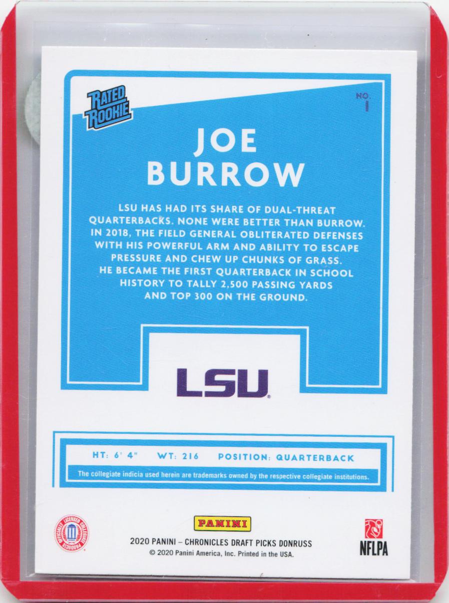 2020 Panini Chronicles Draft Picks #1 Joe Burrow Donruss Rated Rookies