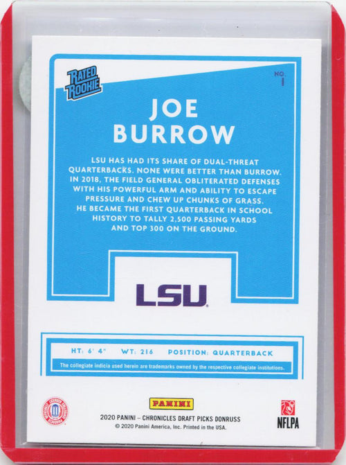 2020 Panini Chronicles Draft Picks #1 Joe Burrow Donruss Rated Rookies
