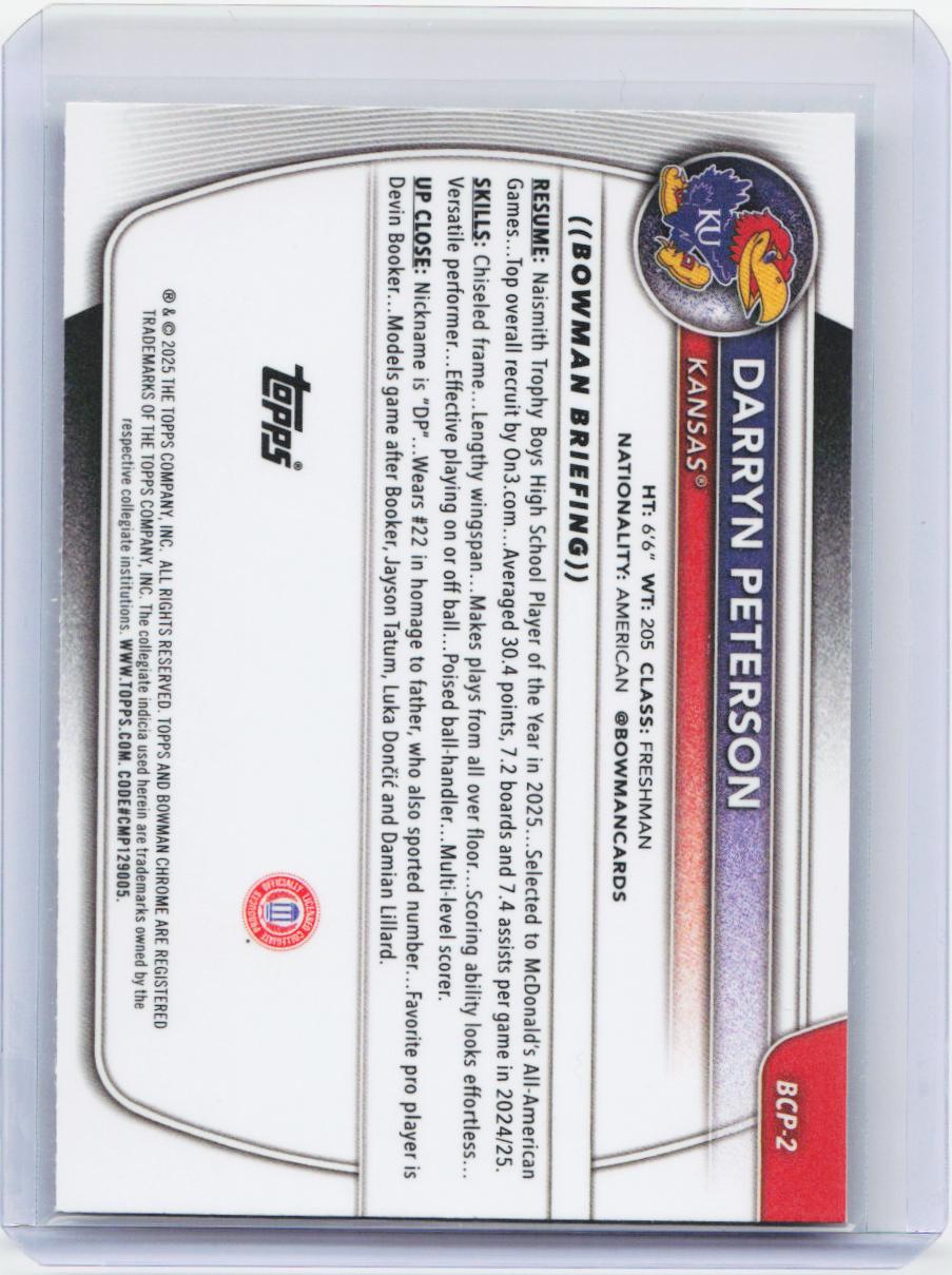 2025-26 Bowman #BCP-2 Darryn Peterson Chrome Prospects Reptilian Refractor