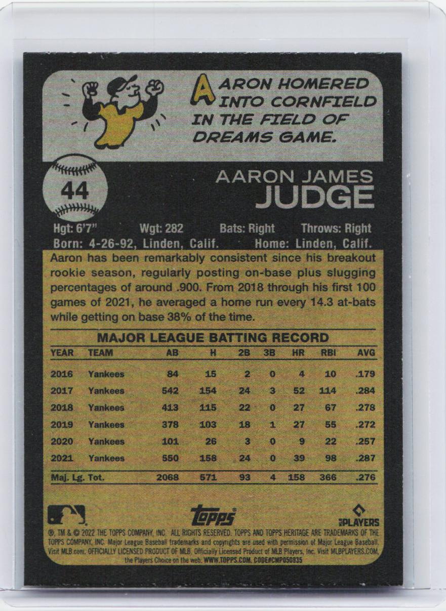2022 Topps Heritage #44 Aaron Judge Chrome Purple Refractor
