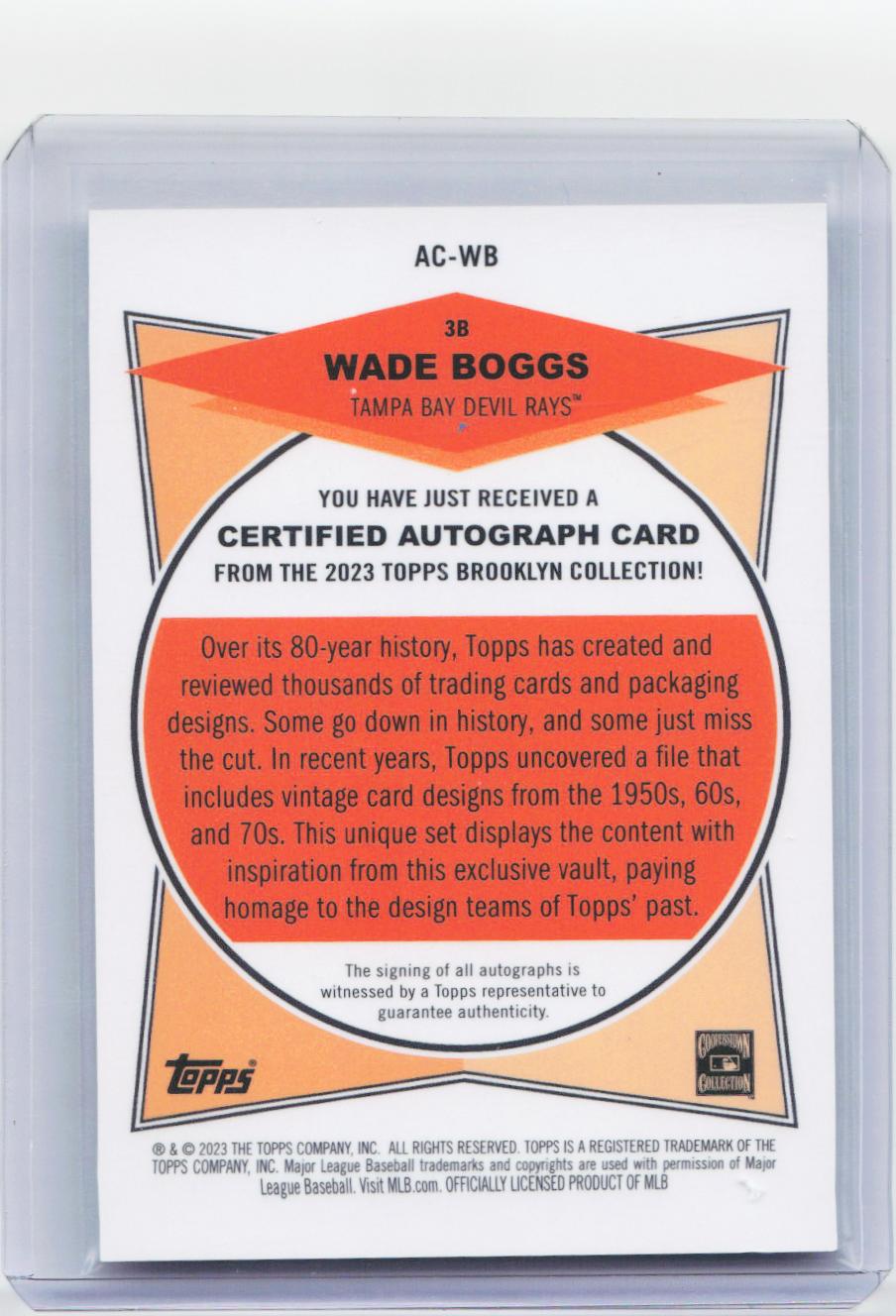 2023 Topps Brooklyn Collection #AC-WB Wade Boggs Autographs #/60
