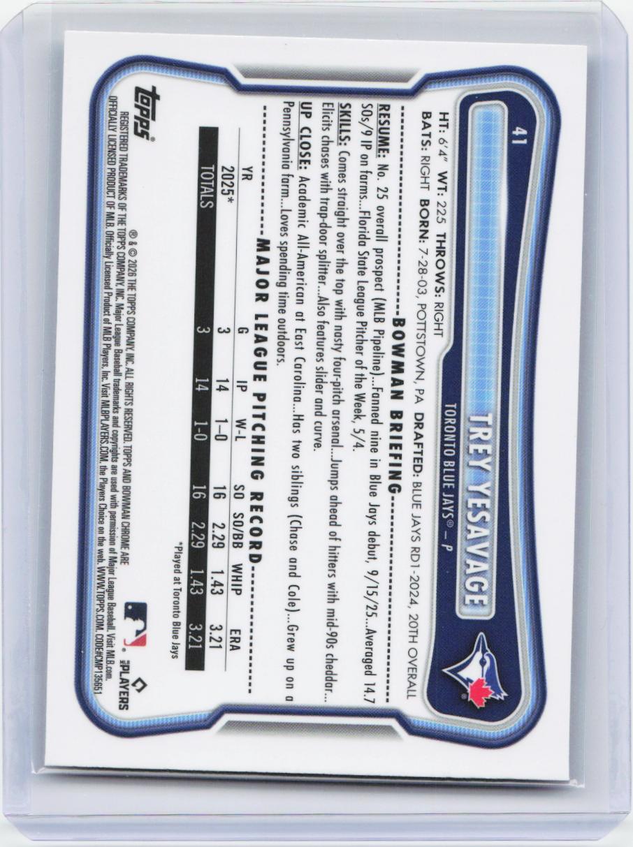 2026 Bowman #41 Trey Yesavage Chrome Mojo Refractors