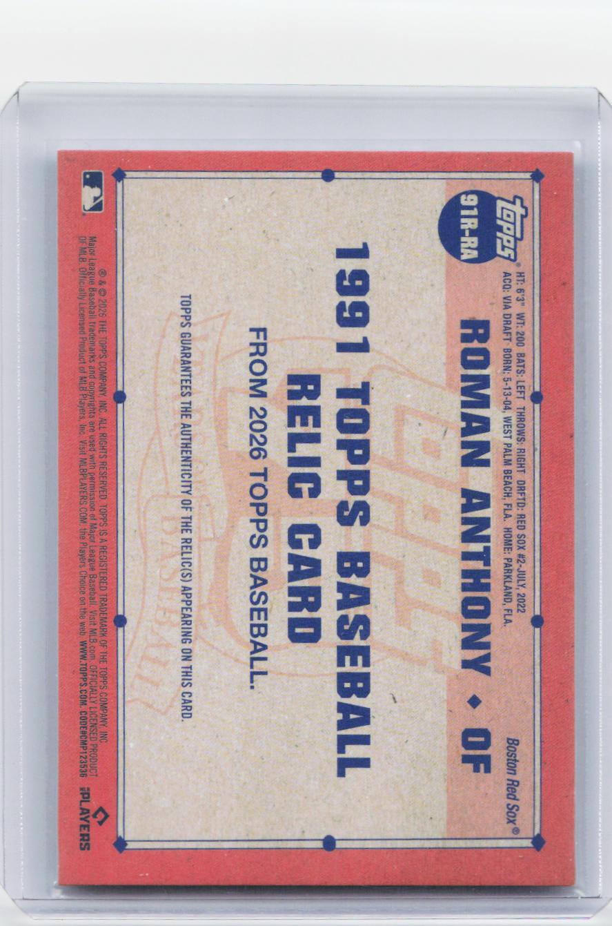 2026 Topps #91R-RA Roman Anthony 1991 35th Anniversary Relics (Series One)