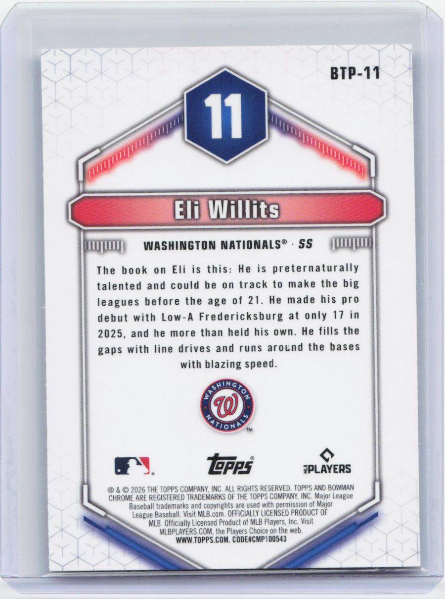 2026 Bowman #BTP-11 Eli Willits Bowman Scouts' Top 100