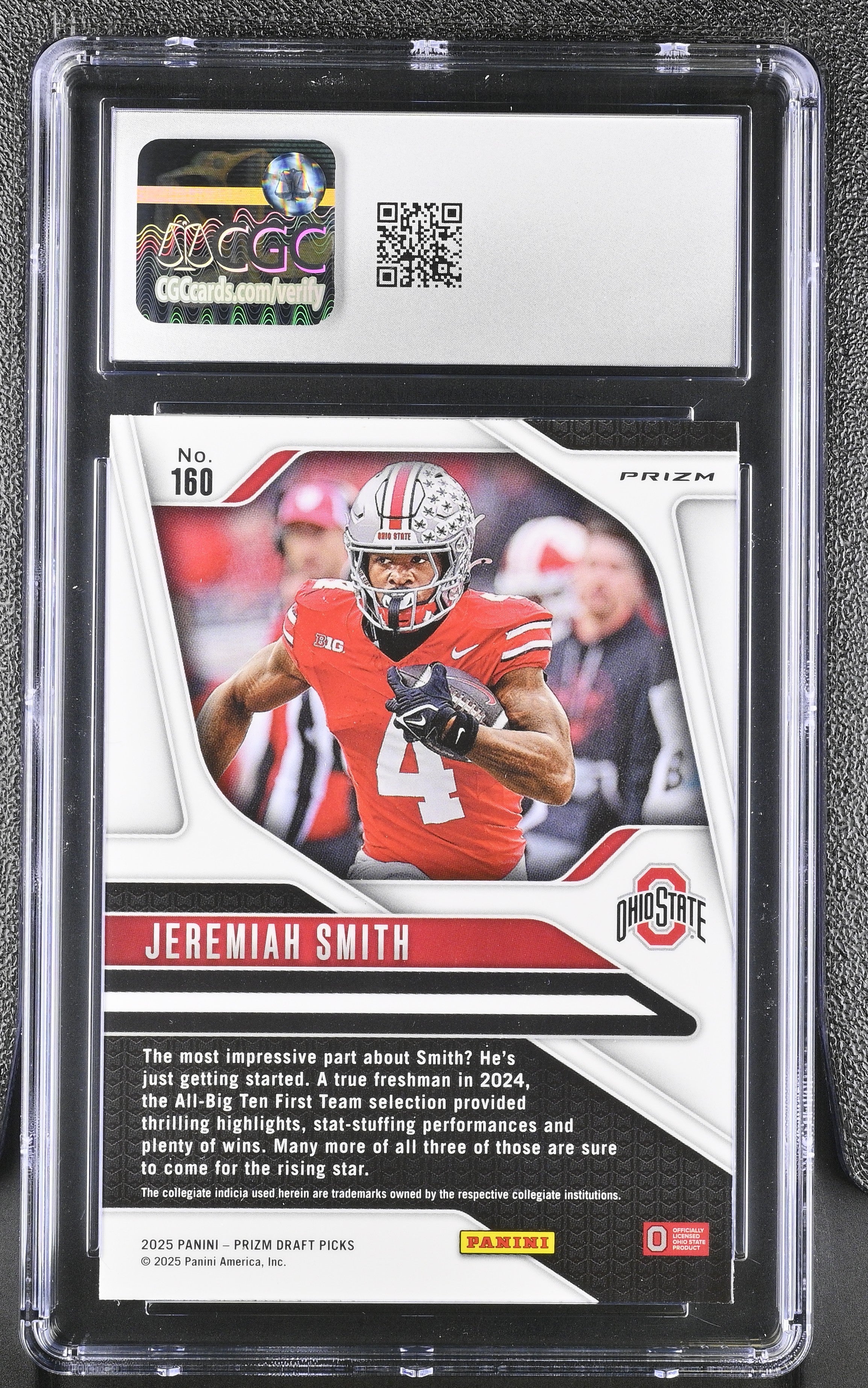 2025 Panini Prizm Draft Picks #160 Jeremiah Smith Prizms Ruby Wave CGC 10