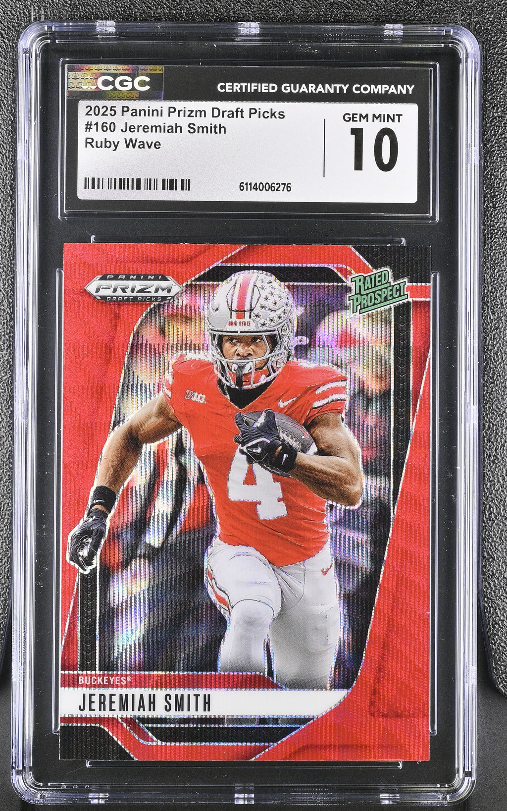 2025 Panini Prizm Draft Picks #160 Jeremiah Smith Prizms Ruby Wave CGC 10