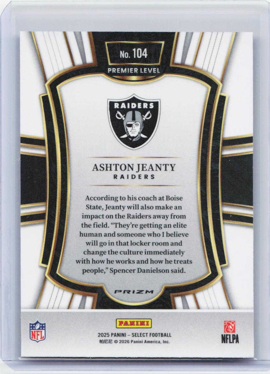 2025 Panini Select #104 Ashton Jeanty Red and Blue Prizm Shock