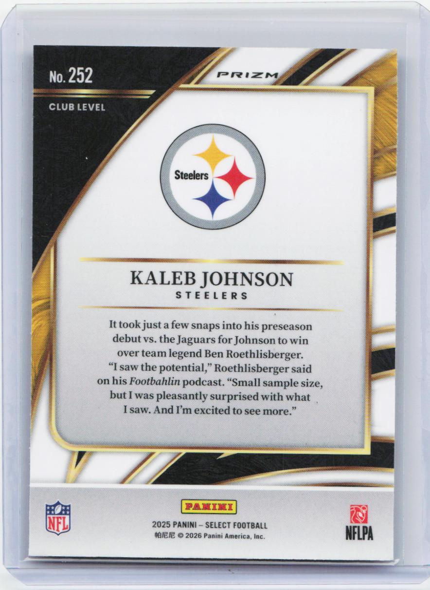 2025 Panini Select #252 Kaleb Johnson Black and Blue Prizm Shock