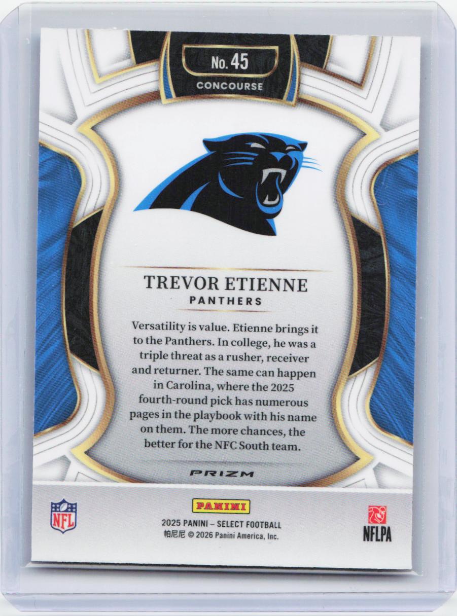 2025 Panini Select #45 Trevor Etienne Red and Blue Prizm Shock