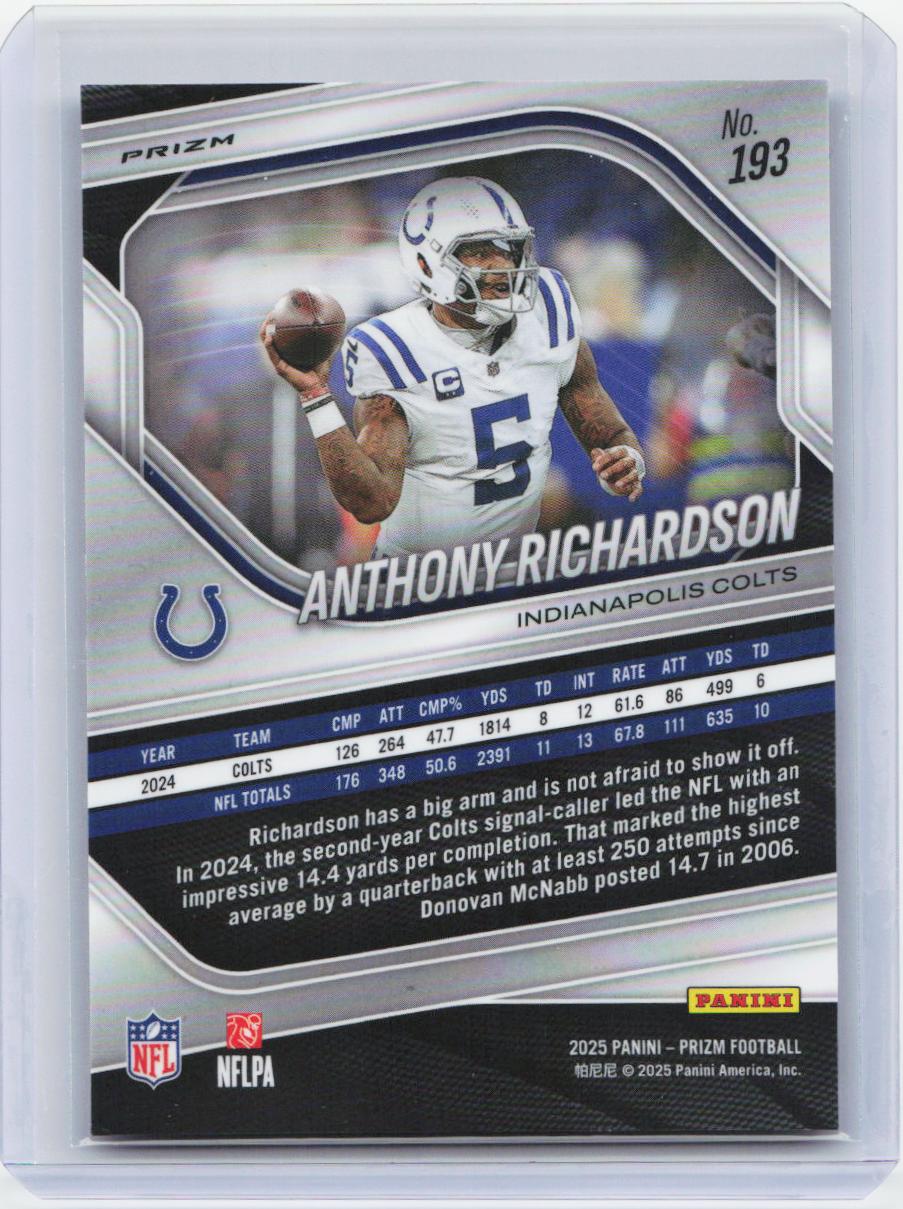 2025 Panini Prizm #193 Anthony Richardson Black and White Checker