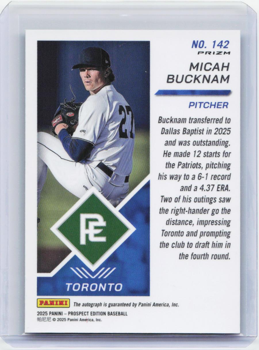 2025 Panini Prospect Edition #142 Micah Bucknam Holo Ticket Signatures - Green