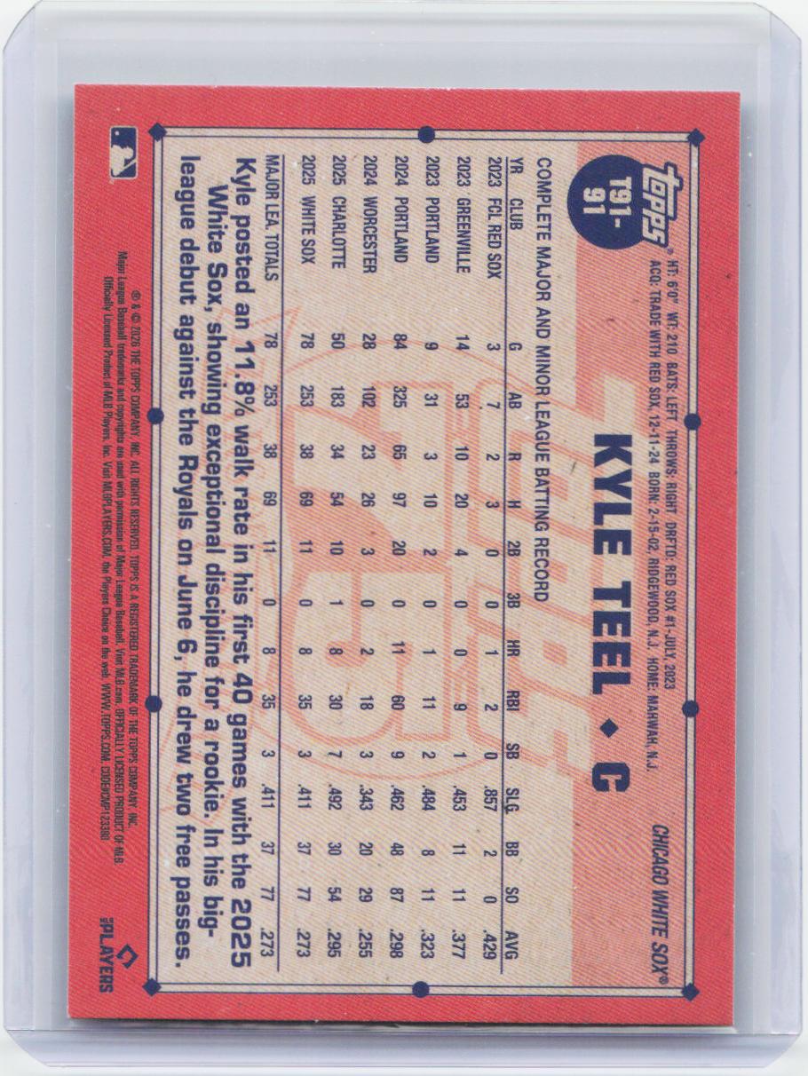 2026 Topps #T91-91 Kyle Teel 1991 Topps Baseball 35th Crackle Foil