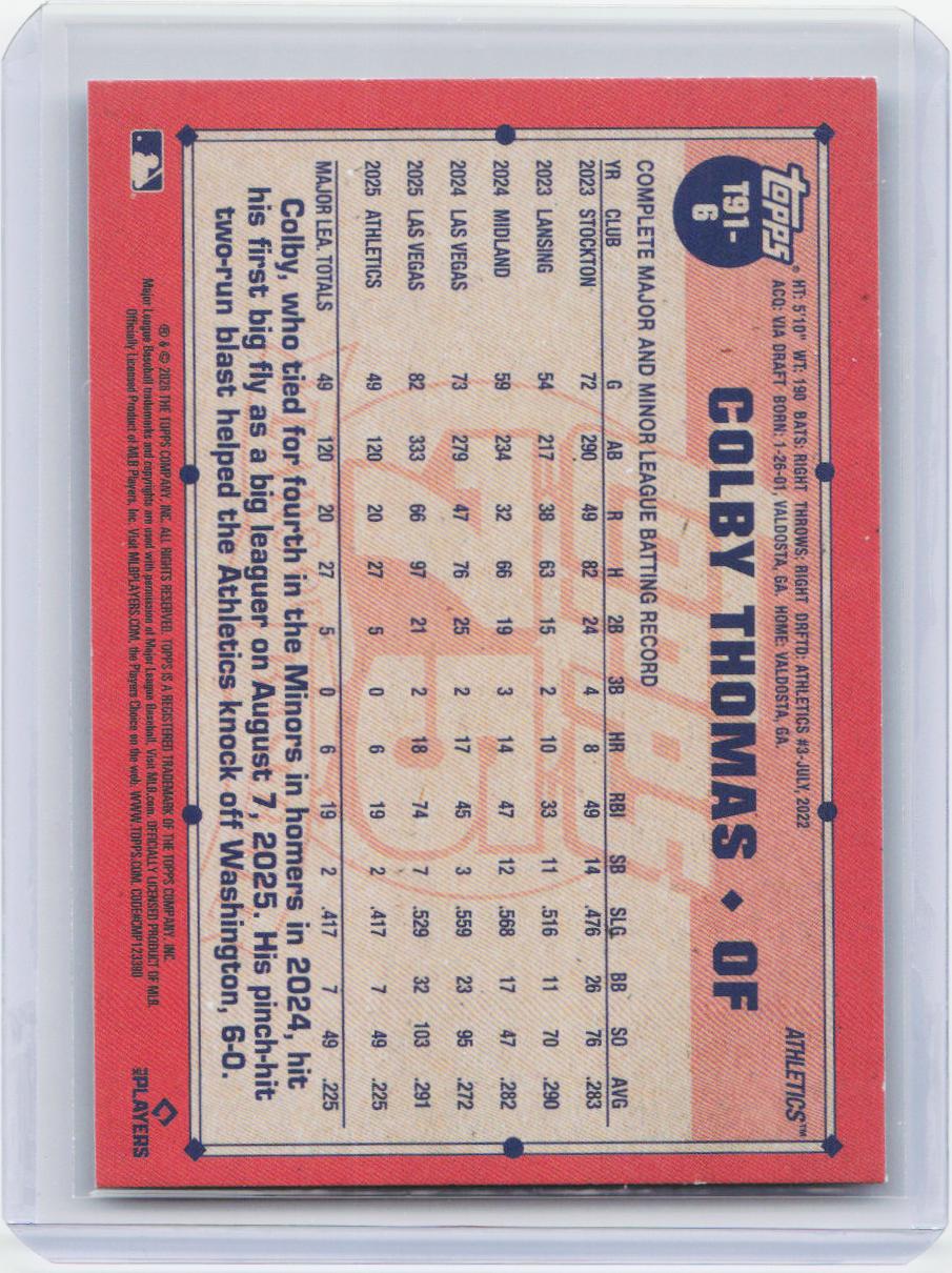 2026 Topps #T91-6 Colby Thomas 1991 Topps Baseball 35th Crackle Foil