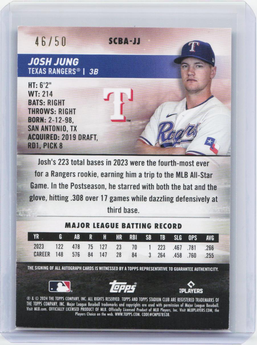 2024 Stadium Club #SCBA-JJ Josh Jung Autographs Red Foil #/50