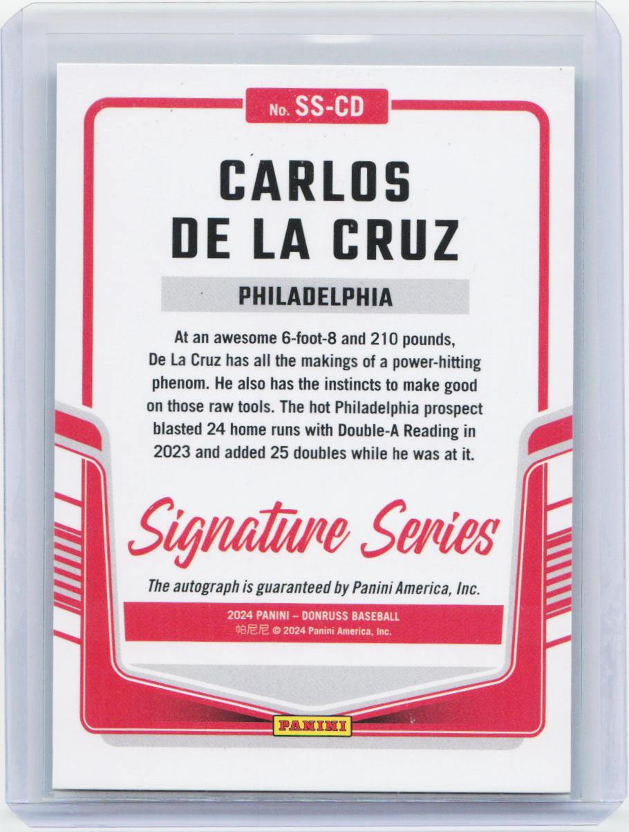 2024 Donruss #SS-CD Carlos De La Cruz Signature Series Green Laser #/15
