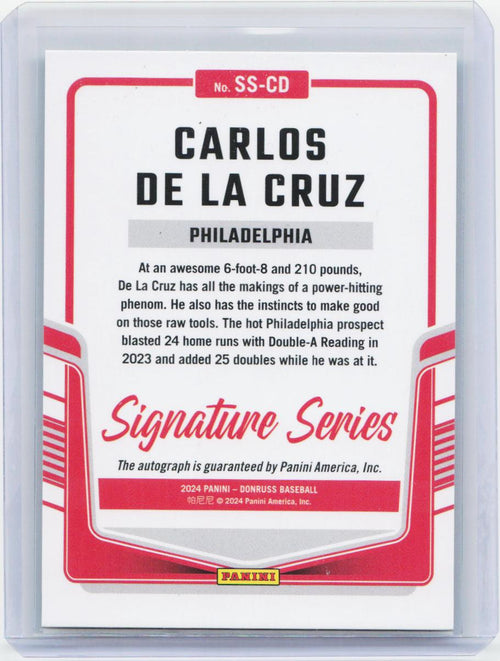 2024 Donruss #SS-CD Carlos De La Cruz Signature Series Green Laser #/15