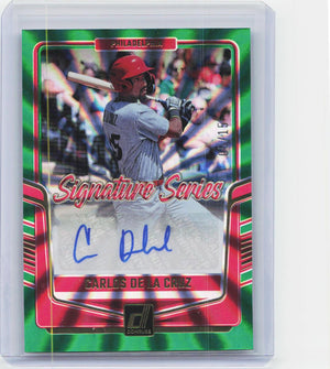 2024 Donruss #SS-CD Carlos De La Cruz Signature Series Green Laser #/15