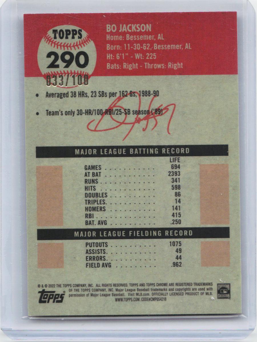 2022 Topps Chrome Platinum Anniversary #290 Bo Jackson Red Atomic Refractor /100
